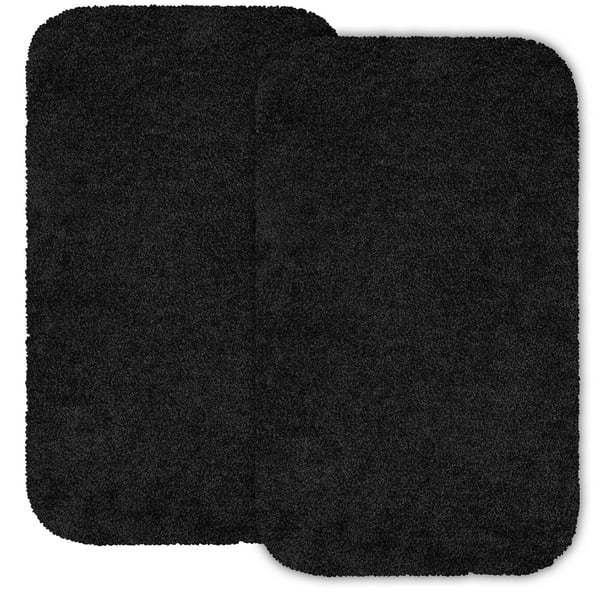 Black 2 Piece Bathroom Bath Mat Set Non Slip Ultra Absorbent CnA Stores